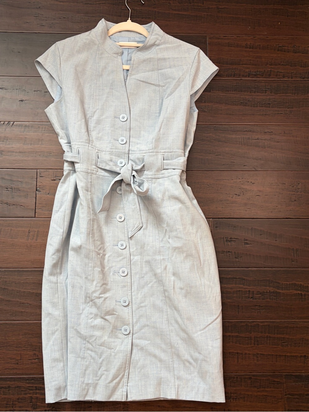 Calvin Klein Safari blue Cap-Sleeve Button-Front Belted Dress classic minimalist - Picture 3 of 8